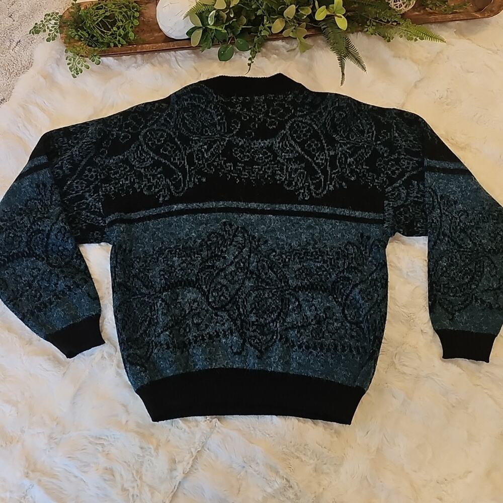 Vintage Jed 90s Graphics Grandpa Eclectic Sweater XL Oversized Blue Black EUC